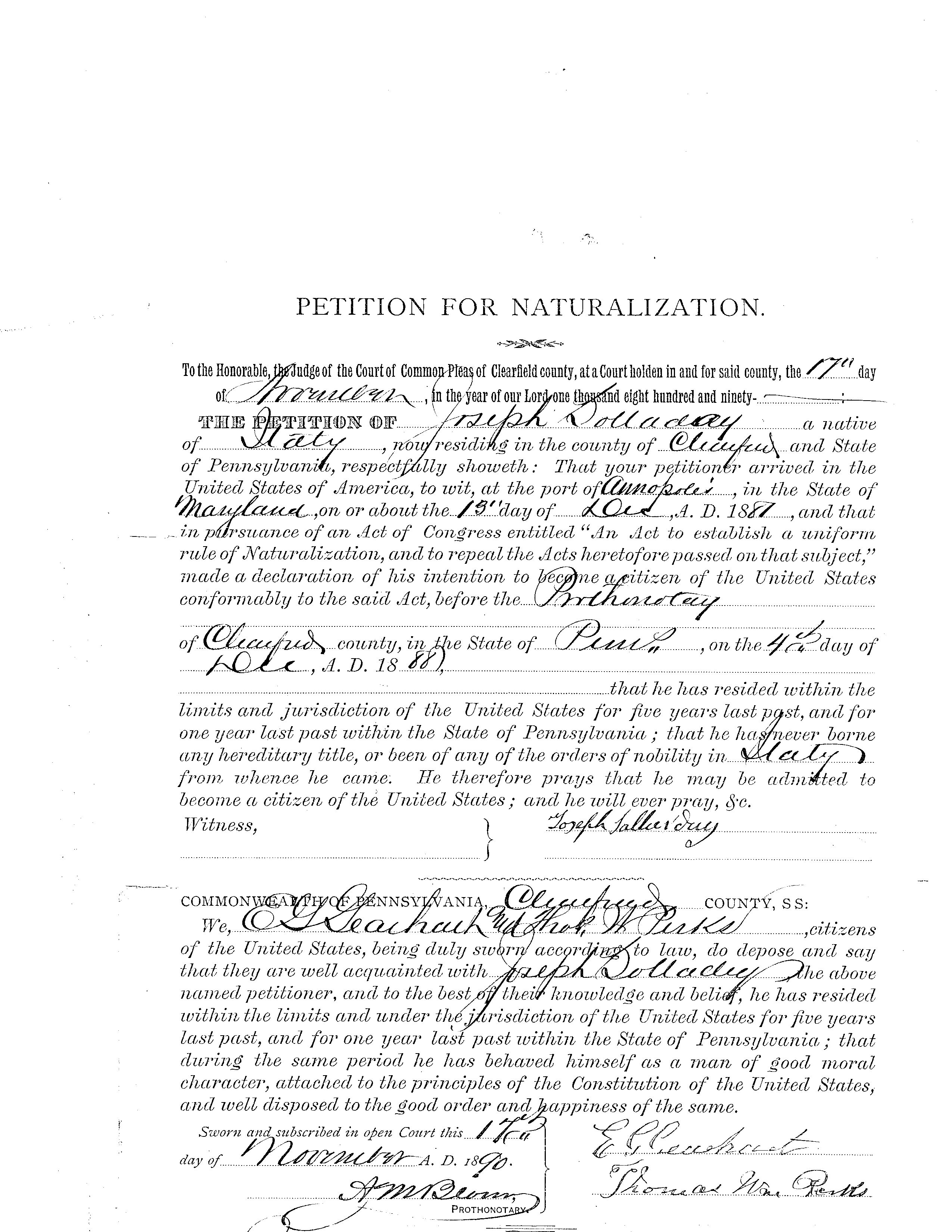 Jos Sallurday Petition for Naturalization